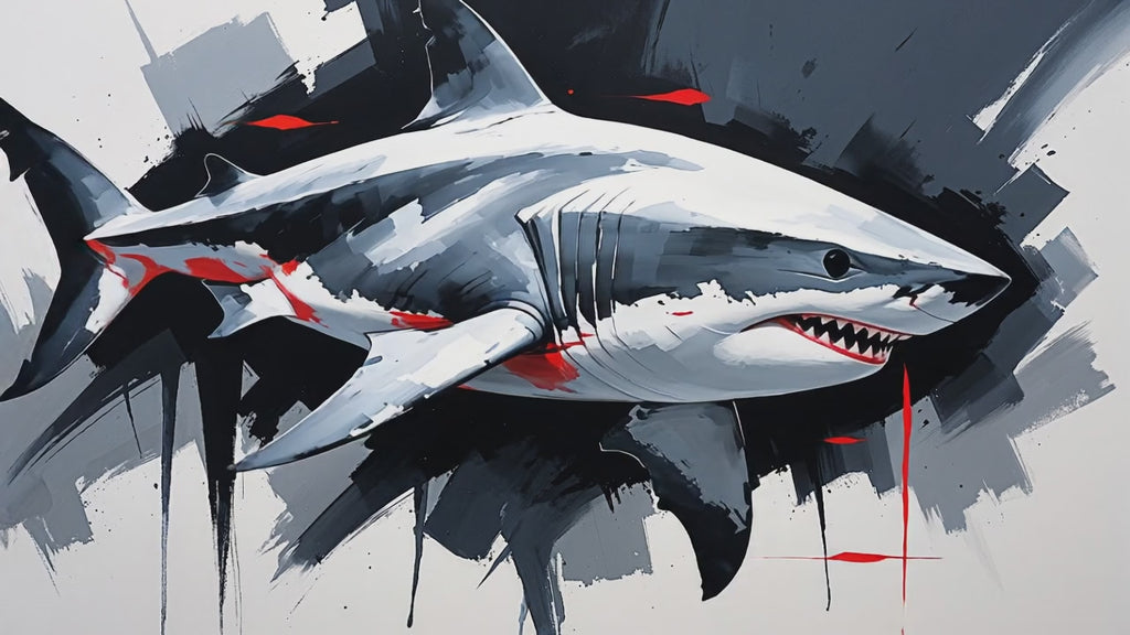 Dynamic Great White Shark Painting Wall Art | Digital Download