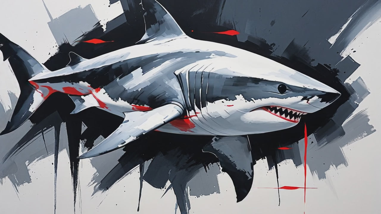 Dynamic Great White Shark Painting Wall Art | Digital Download