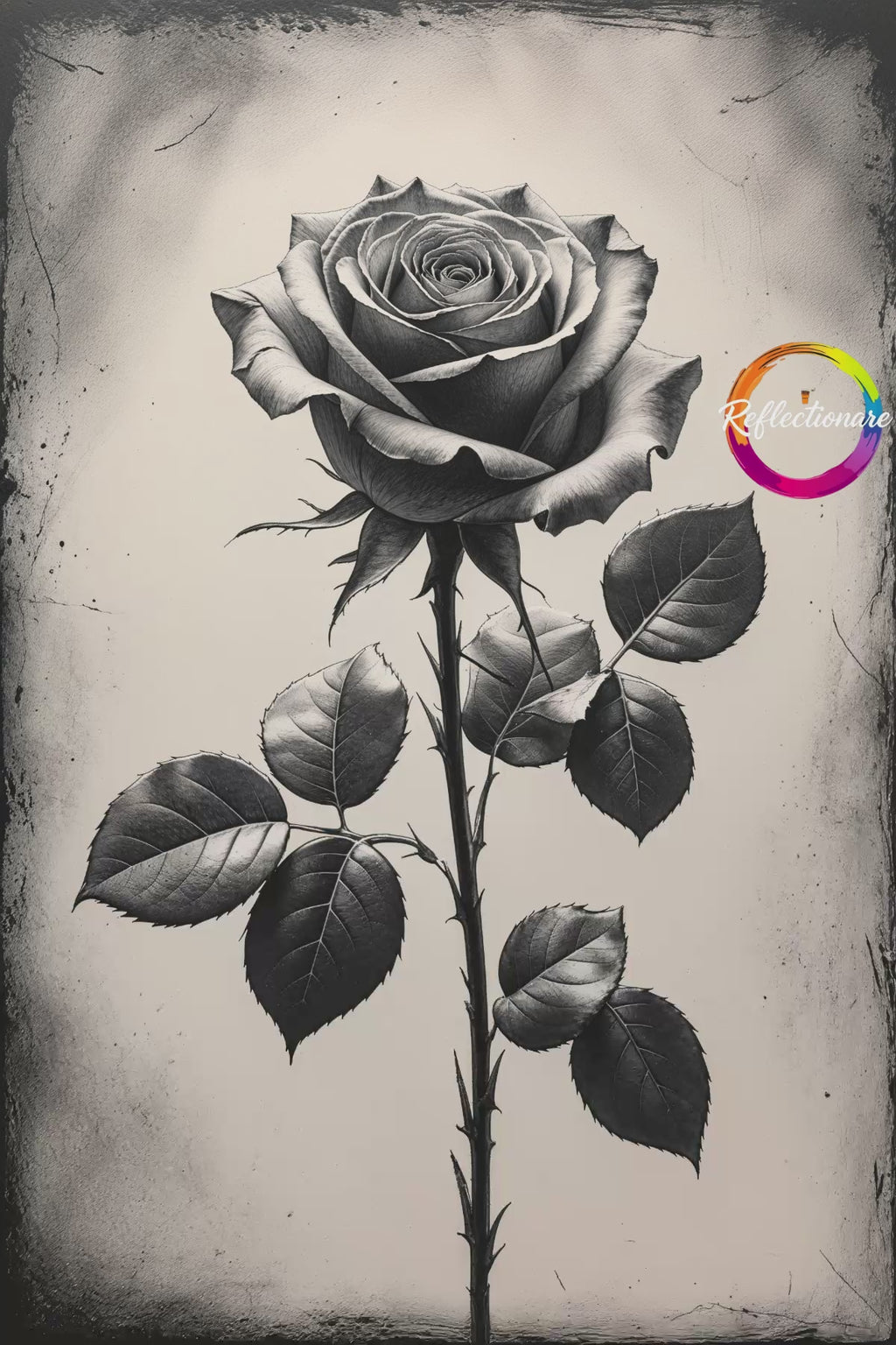 Vintage Monochrome Rose Wall Art Print | Black and White Floral Decor