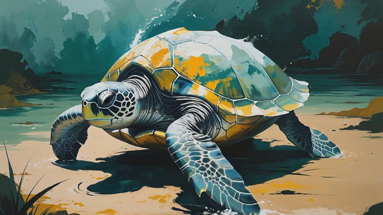 Abstract Sea Turtle Beach Painting Wall Art | Digital Download