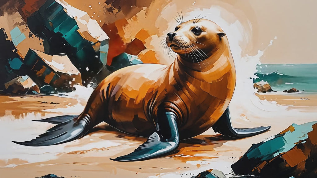 Vibrant Sea Lion Beach Painting Wall Art | Digital Download