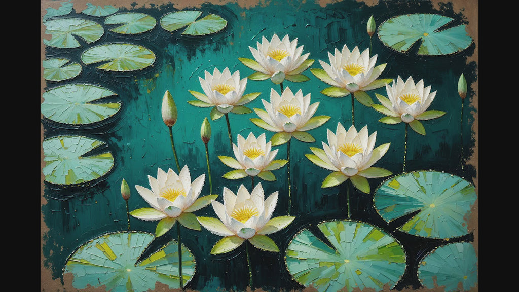 Water Lilies Pond Oil Painting Floral Art | Digital Download