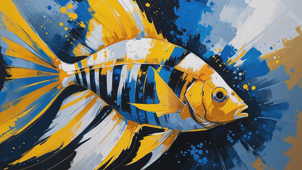 Vibrant Yellow and Blue Striped Fish Painting | Digital Download