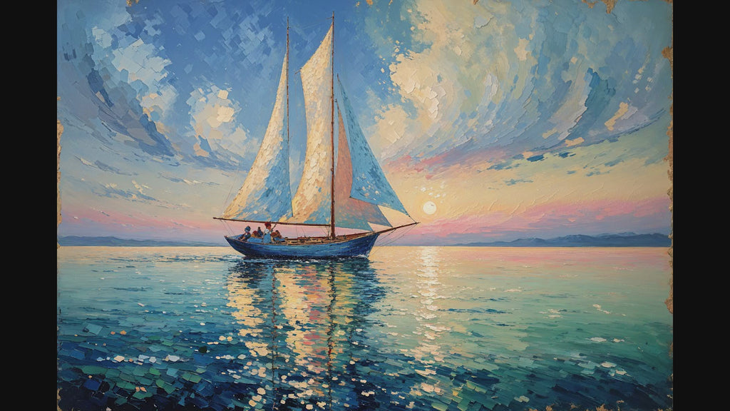Sailboat Sunset Oil Painting Seascape | Digital Download