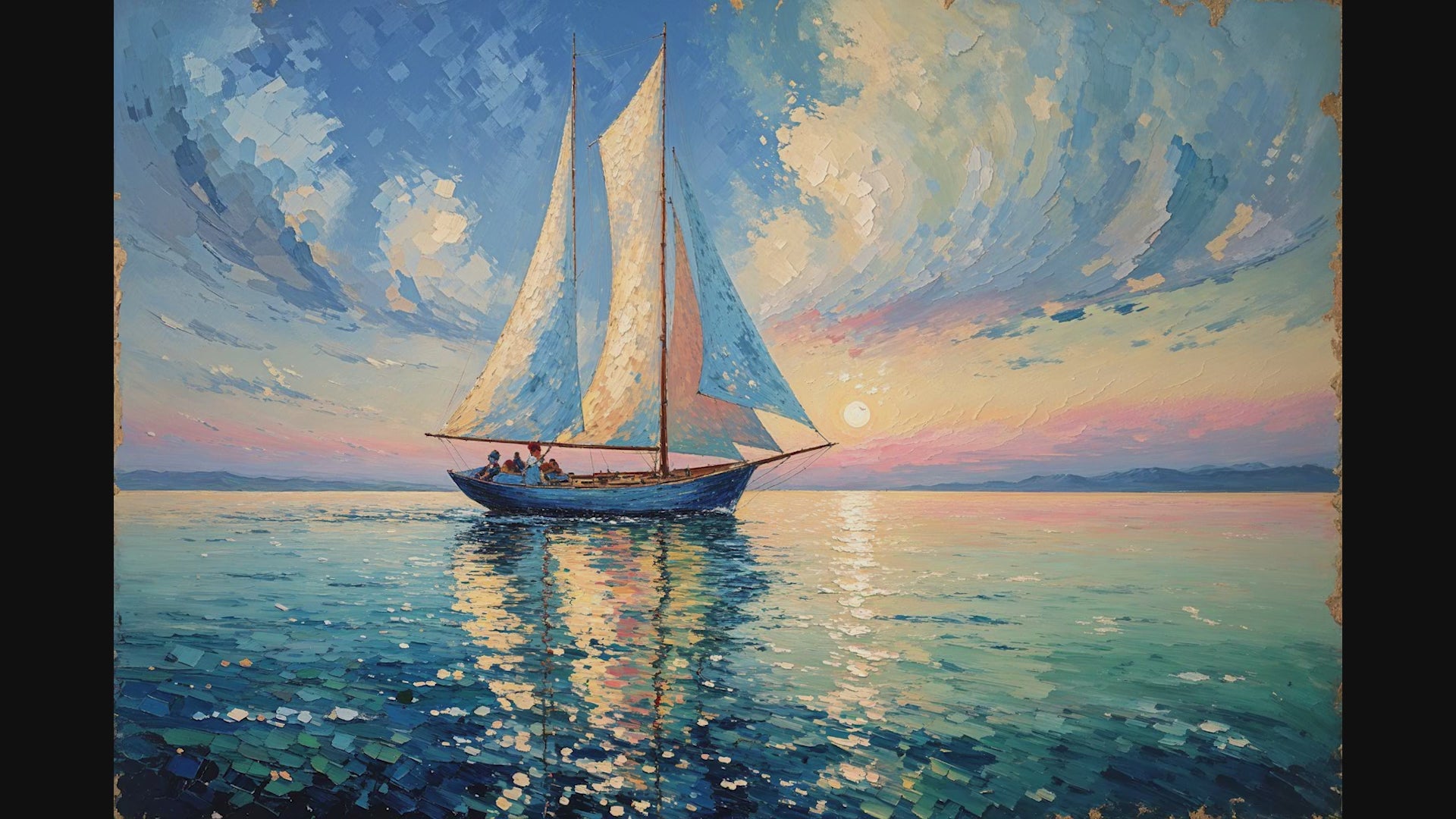 Sailboat Sunset Oil Painting Seascape | Digital Download