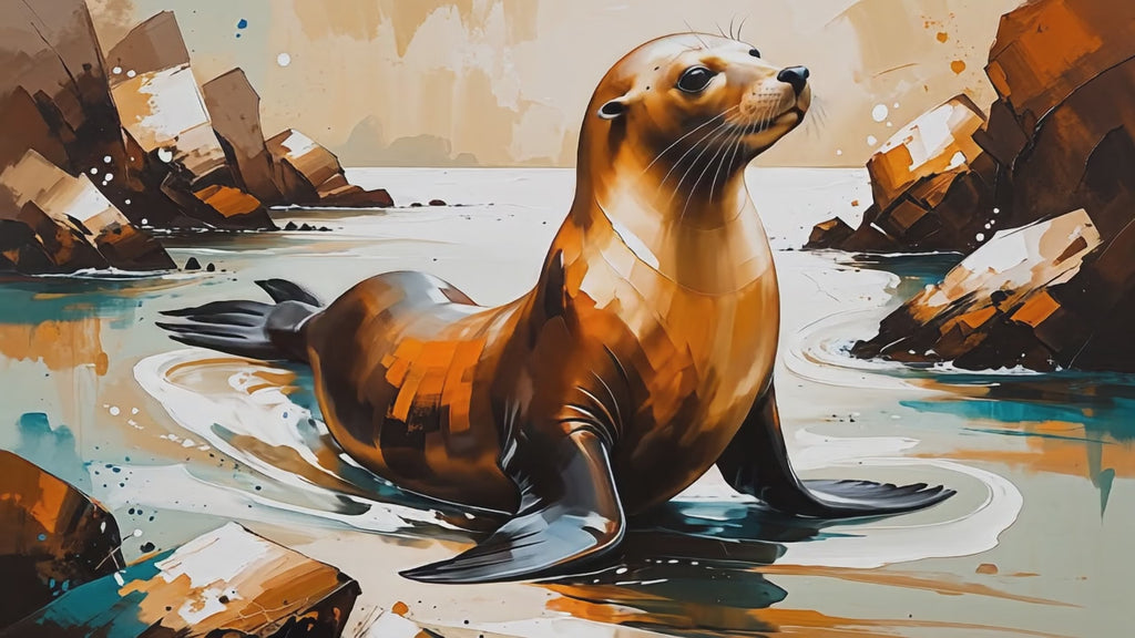 Abstract Sea Lion Coastal Painting Wall Art | Digital Download
