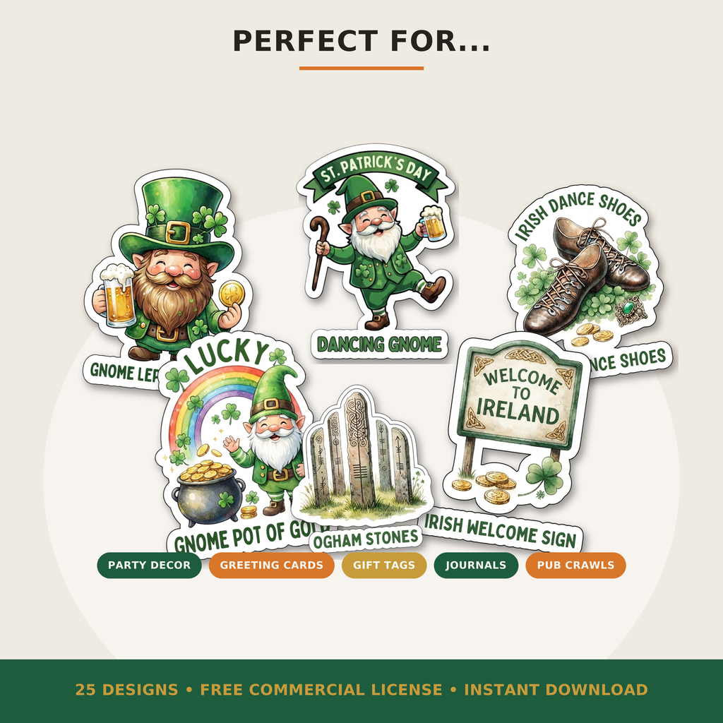 Cute St Patricks Day Stickers PNG Clipart | Digital Download